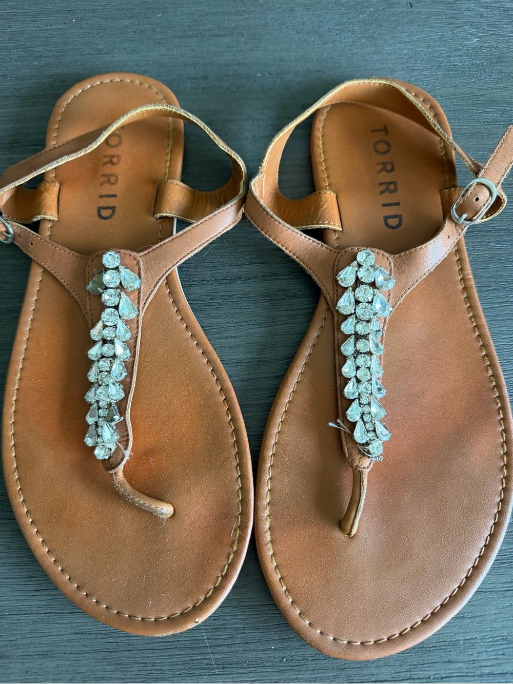torrid Tan Jeweled T-Strap Sandals